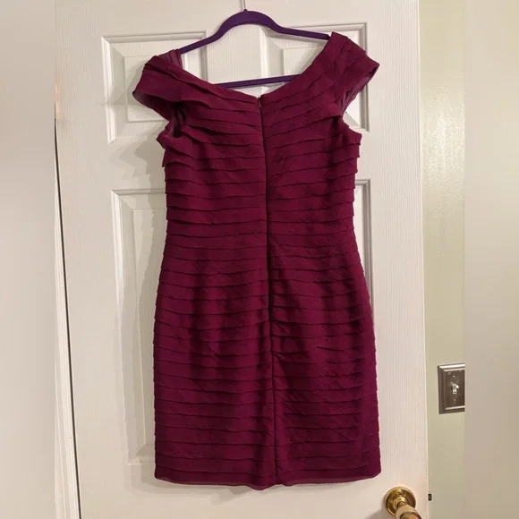 Tadashi 100% Silk Rich Plum Textured Mini Dress - Picture 2 of 4